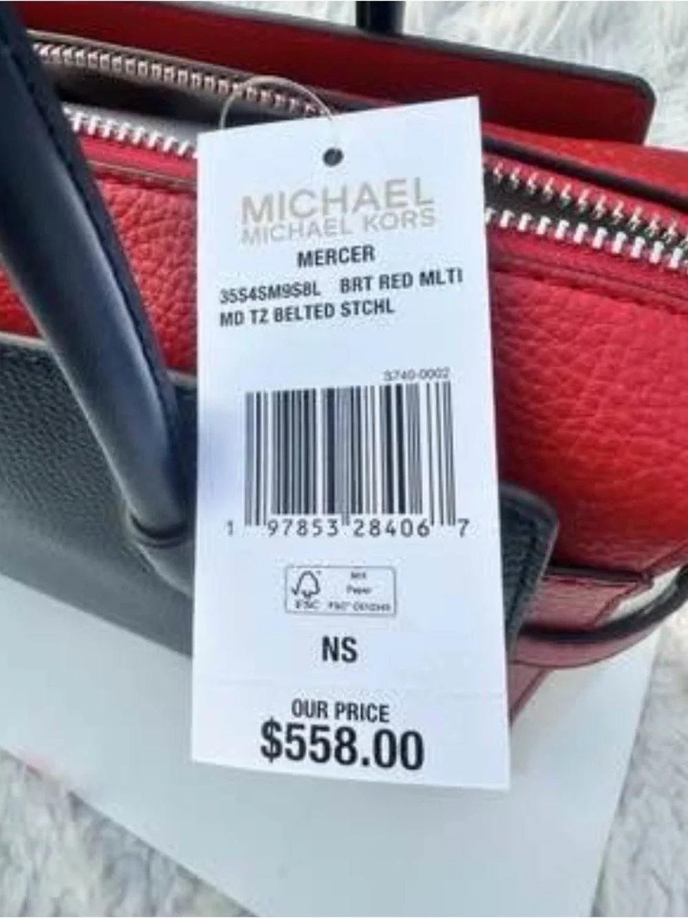 Michael Kors Navy and Red Leather Satchel